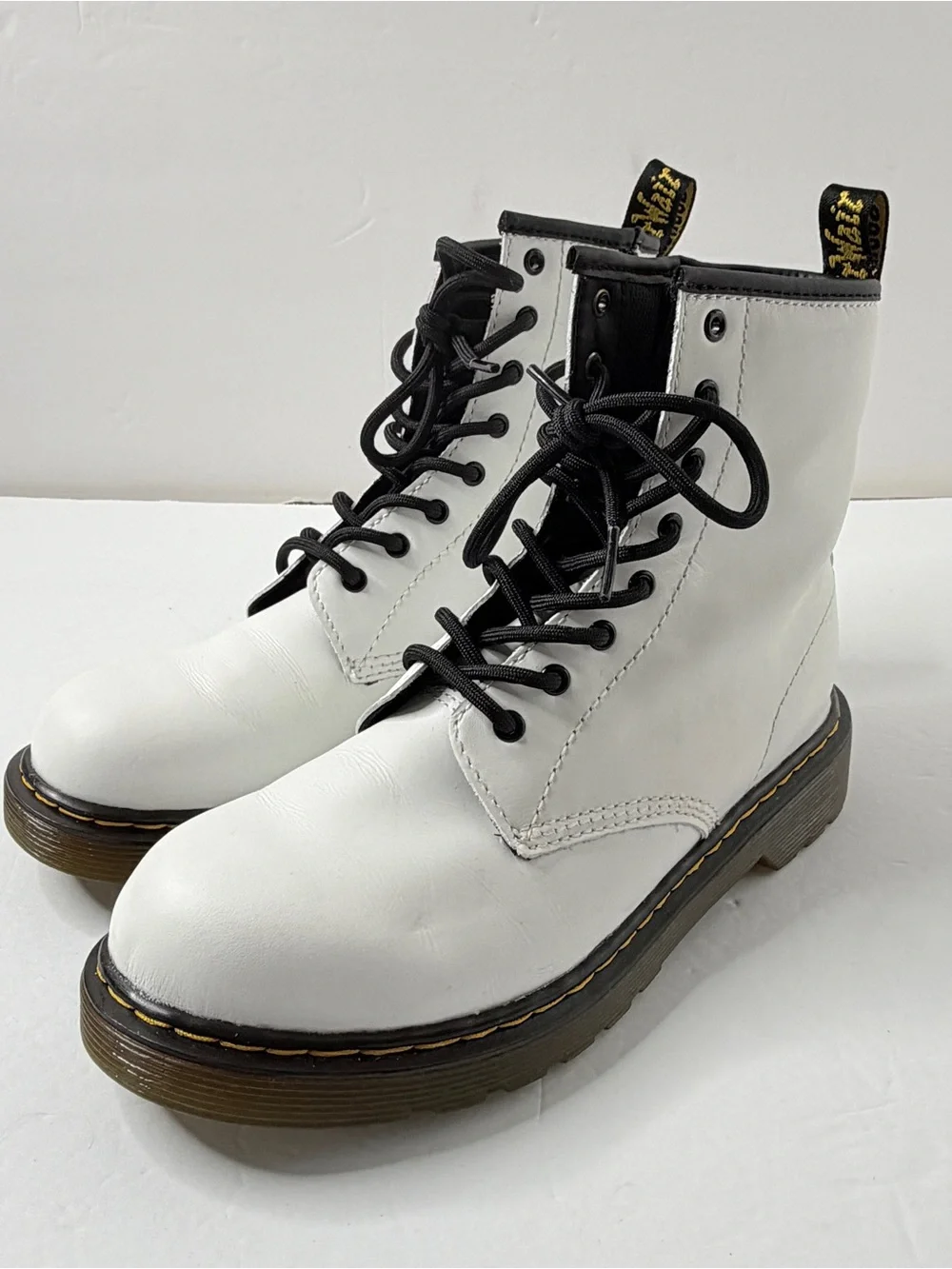 Dr Doc Martens Romario White Combat Boots Youth AirWair B5 G6  Side Zip